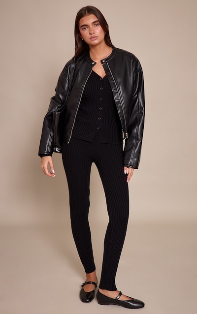 Black Ribbed Knitted Legging