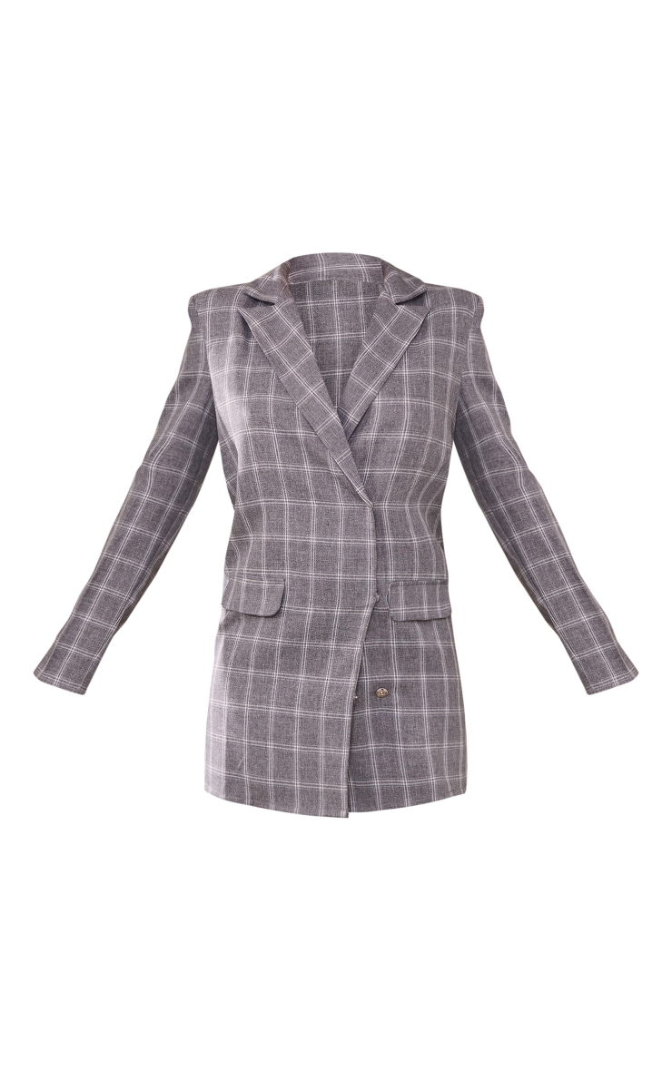 Grey Check Shoulder Pad Blazer Dress image 5