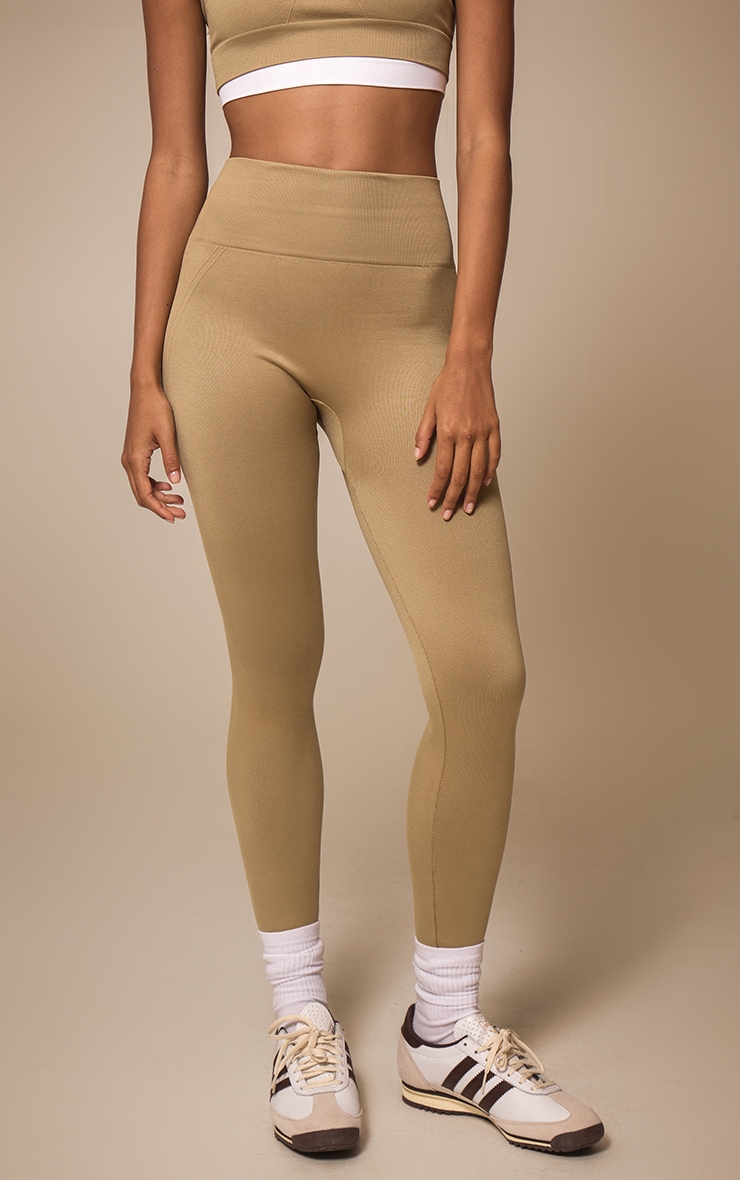 Olive Seamless Line Detail High Waisted Leggings image 2