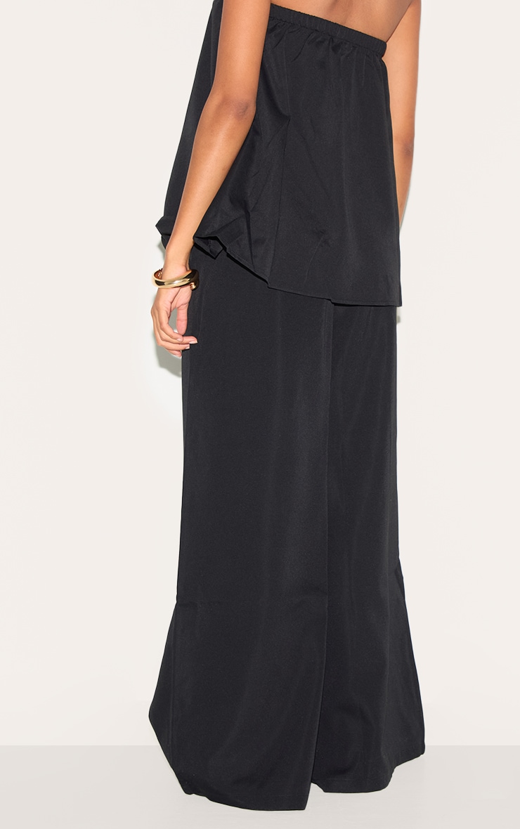 Black Woven Mid Rise Wide Leg Pants image 3