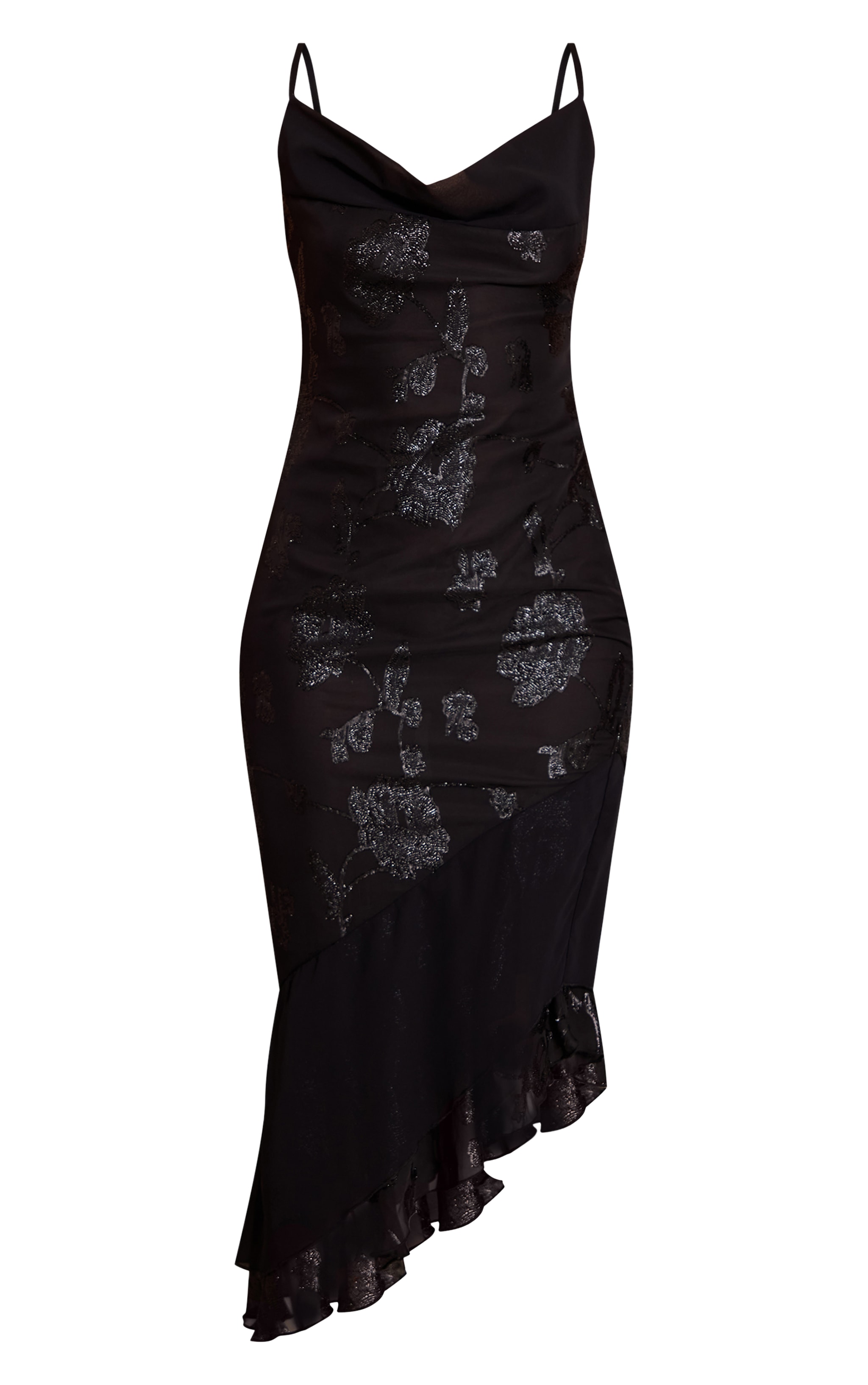 Robe mi-longue en mousseline de soie noire fleurie image 5