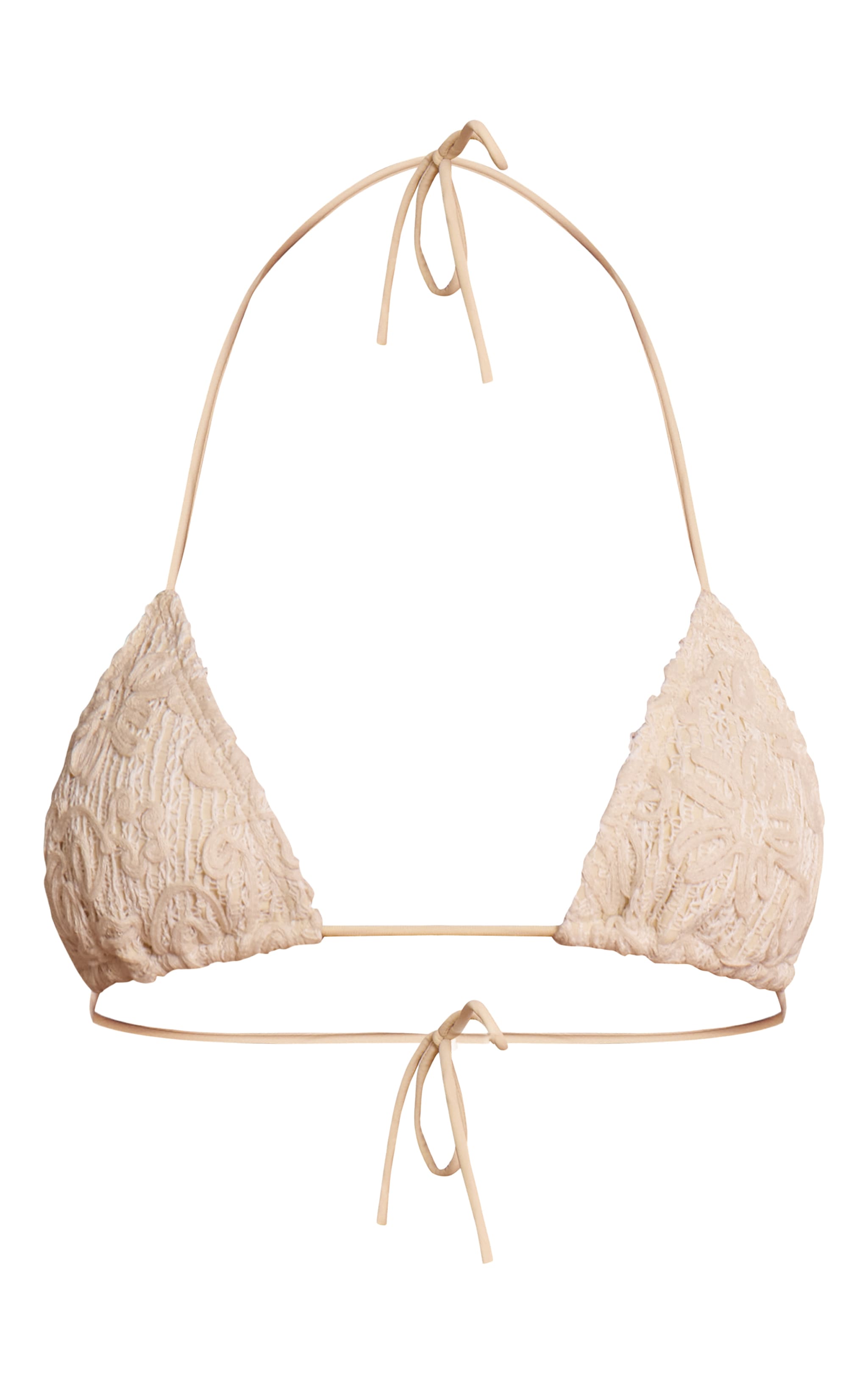Haut de maillot de bain triangle crème à fleurs brodées image 5