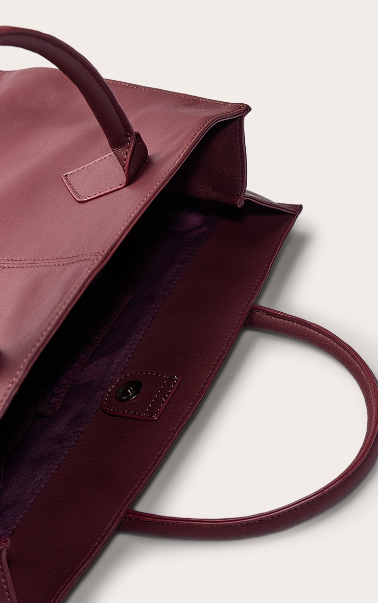 Burgundy Faux Leather Oversized Handbag image 5