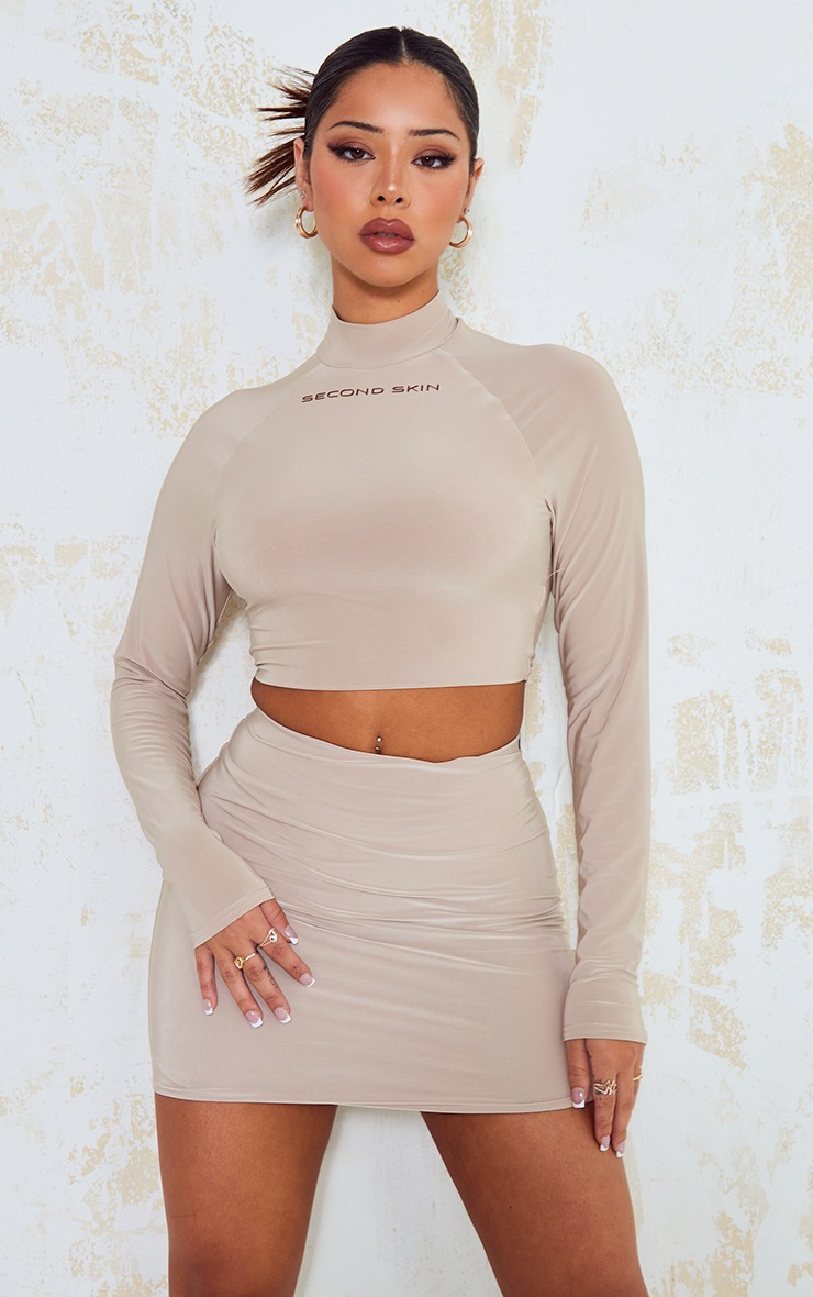 Sand Slinky Seam Detail Bodycon Mini Skirt image 4