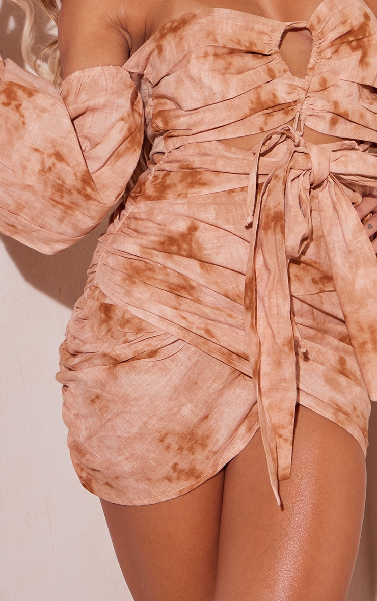 Stone Tie Dye Linen Bandeau Tie Bust Bodycon Dress PrettyLittleThing