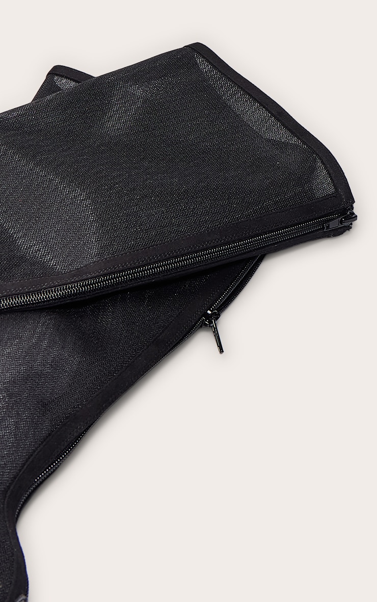 Black Mesh Heeled Knee High Boot image 5