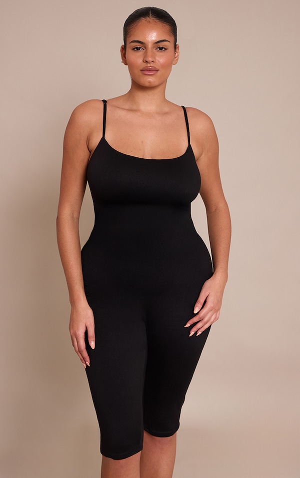 Plus Black Spaghetti Strap Contour Jersey Capri Jumpsuit