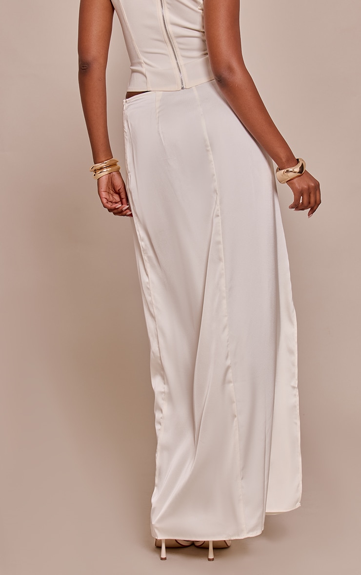 Cream Satin Wrap Detail Chiffon Maxi Skirt image 3