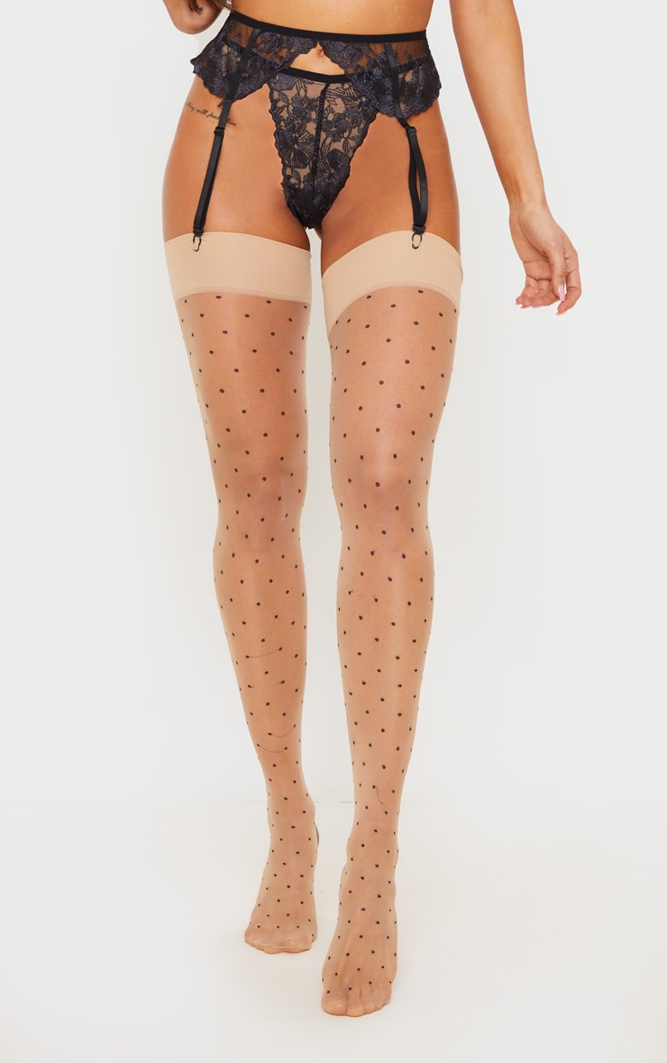 Bas autofixants nudes à pois