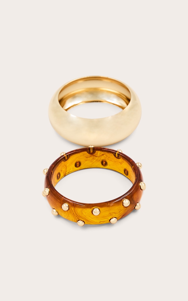 Smokey Amber Studded Resin Bangle Set image 2