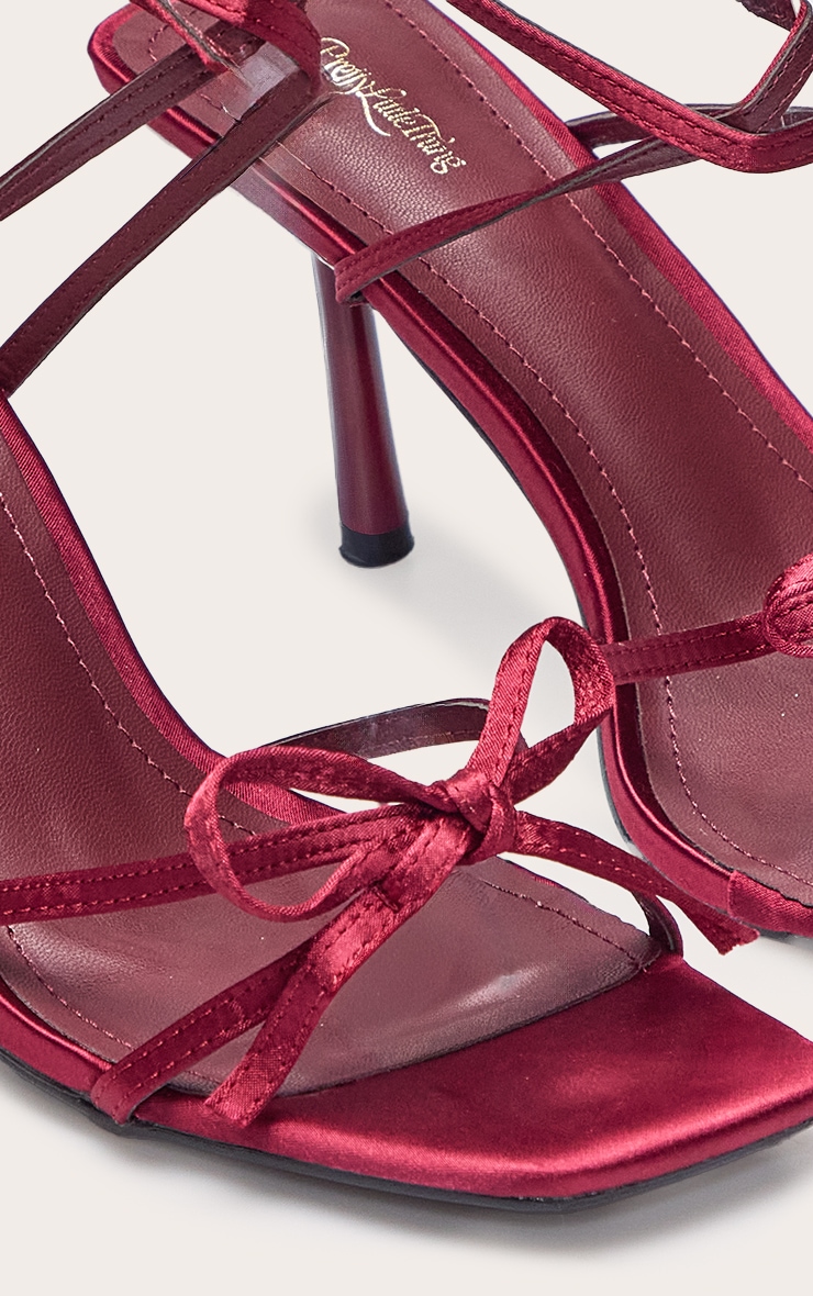 Plum Satin Bow Detail Open Toe Heeled Sandal image 5