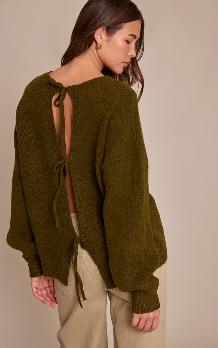 Khaki Tie Back Oversized Cardigan  image 1