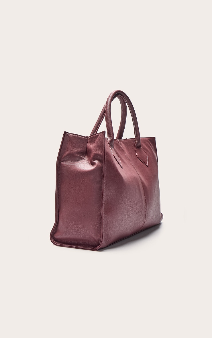 Burgundy Faux Leather Oversized Handbag image 3