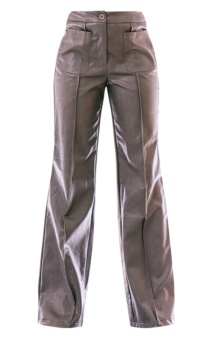 Charcoal Washed Faux Leather Front Pocket Wide Leg Pants image 5