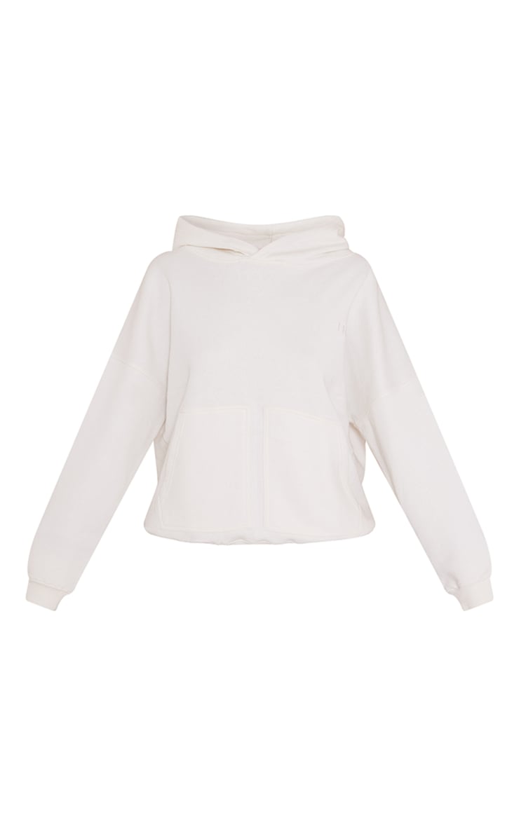 Cream Embroidered Double Pocket Hoodie image 5