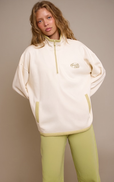 Sweat crème brodé "Sporty Club" à quart de zip