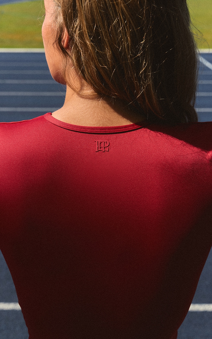 Red Soft Rib Fitted Short Sleeve Top image 2
