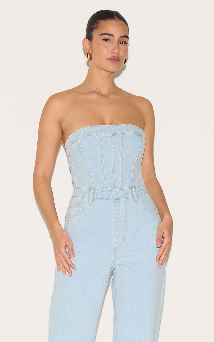 Light Blue Wash Bandeau Denim Jumpsuit image 4