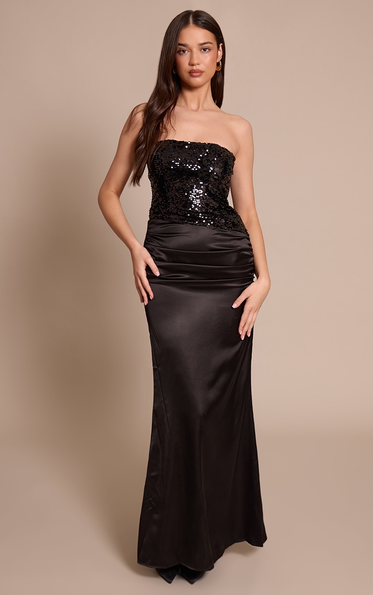 Black Sequin Asymmetric Maxi Dress image 1