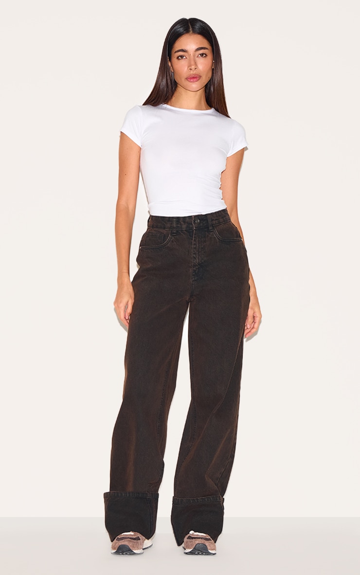 Dark Chocolate High Waist Turn Up Leg Jeans