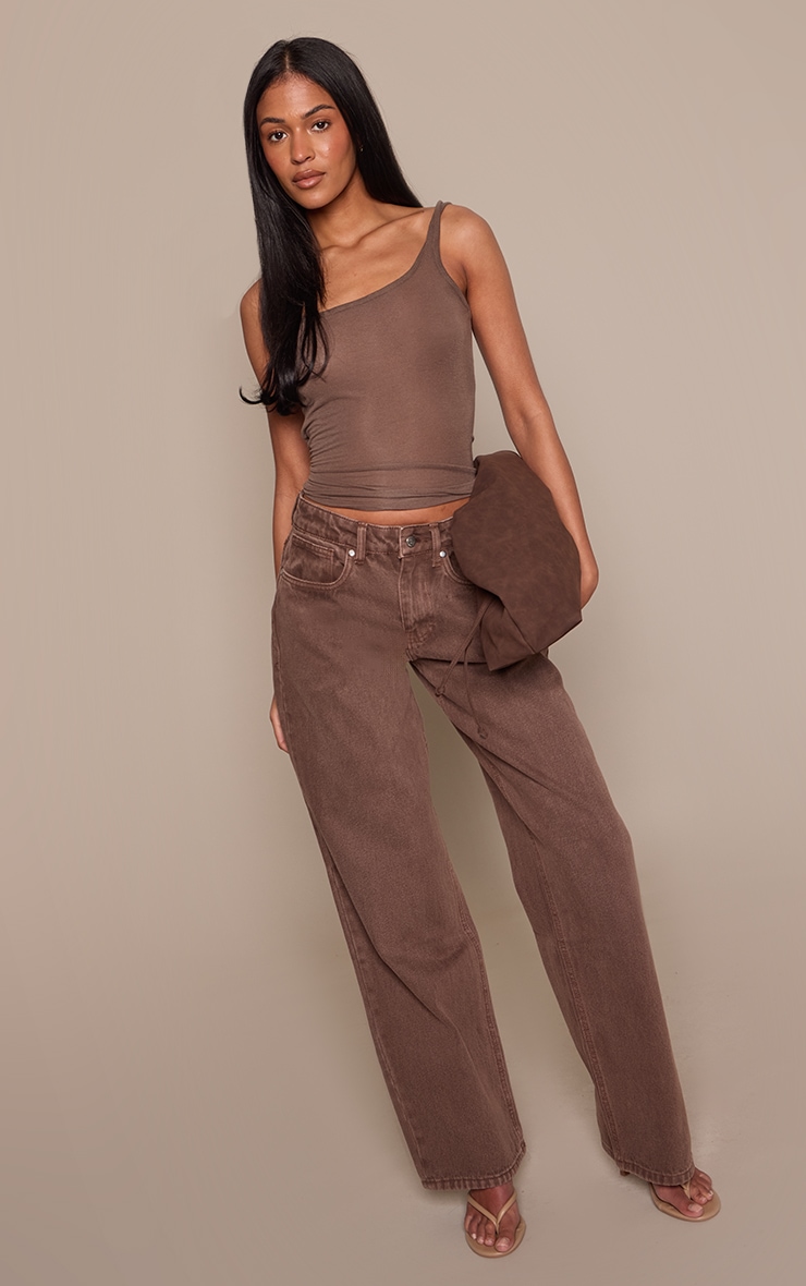 Tall Jean large délavé marron à taille mi-haute