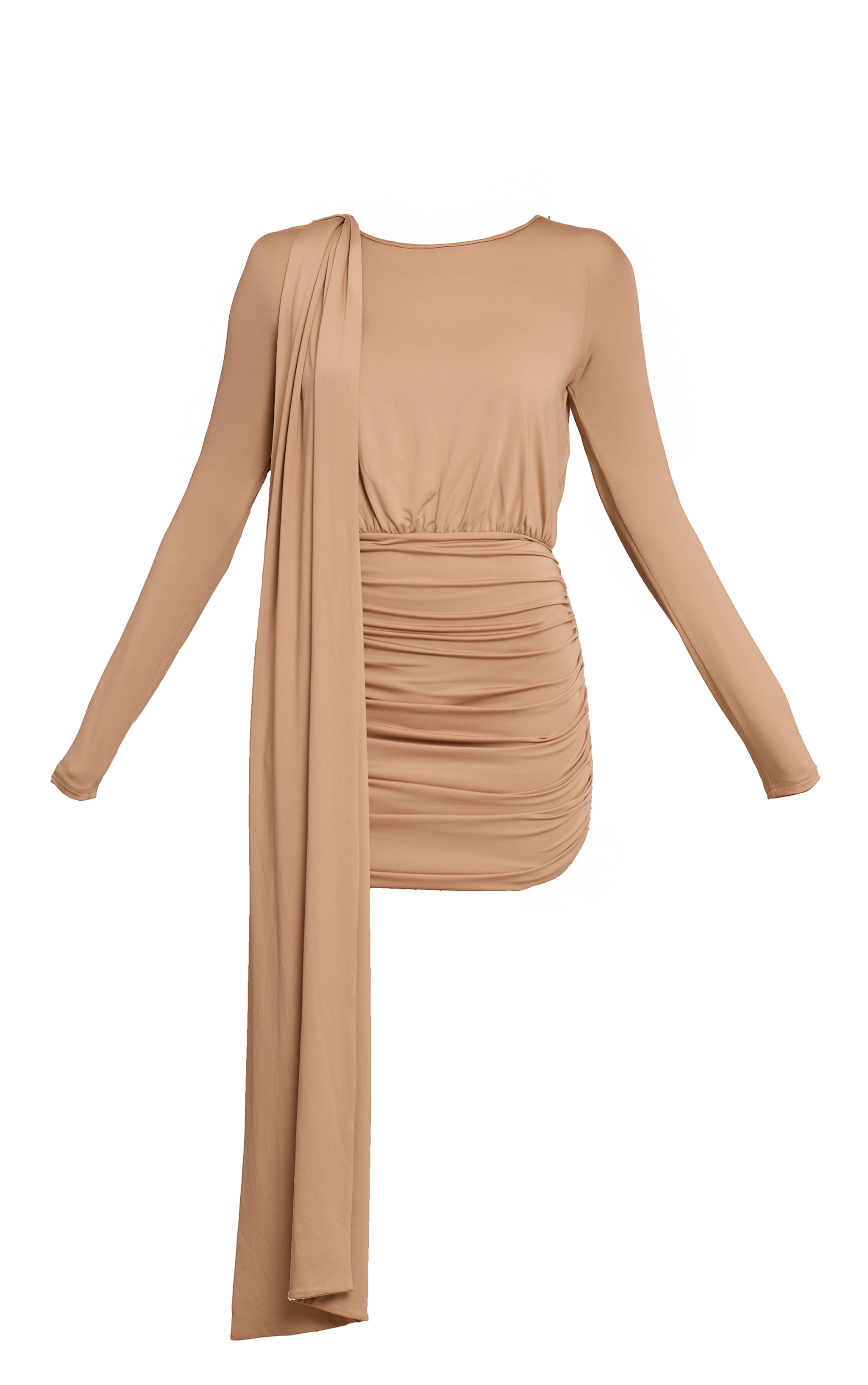 Beige Soft Touch Ruched Drape Mini Dress image 5