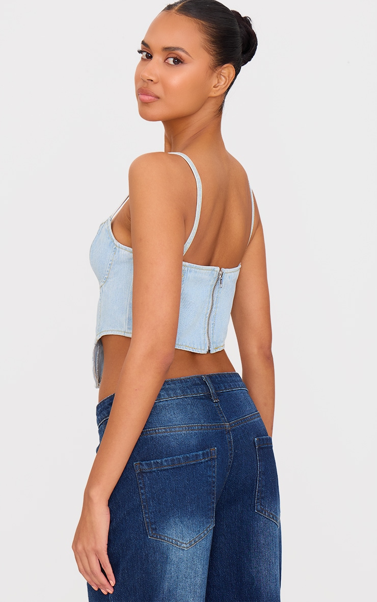 Light Blue Wash Dipped Hem Denim Corset image 2