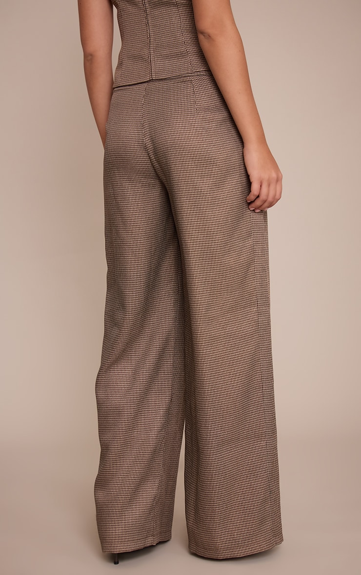 Brown Dogtooth Tailored Woven Wide Leg Pants image 3