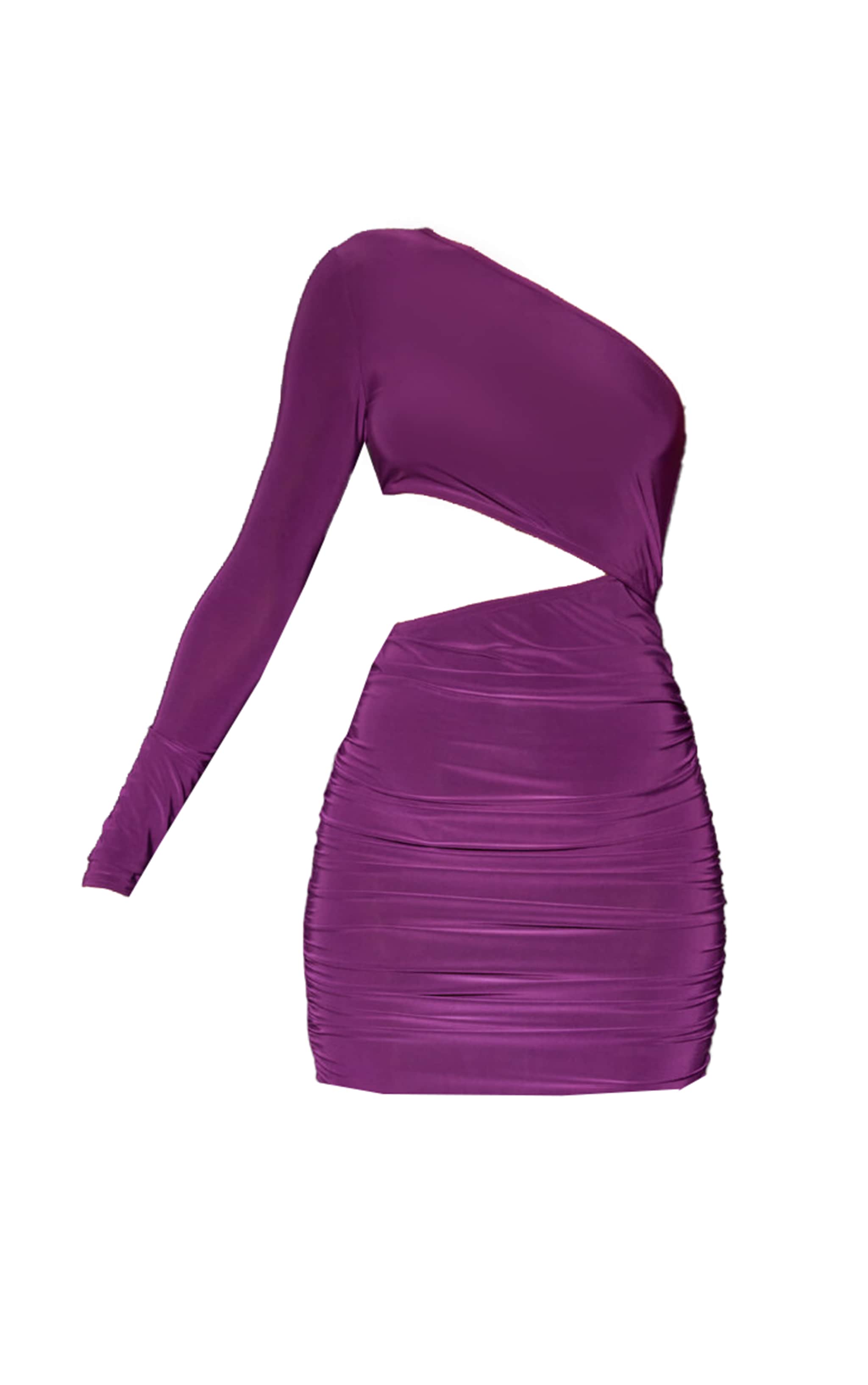 Robe très moulante prune froncée à épaule unique et à taille découpée image 5