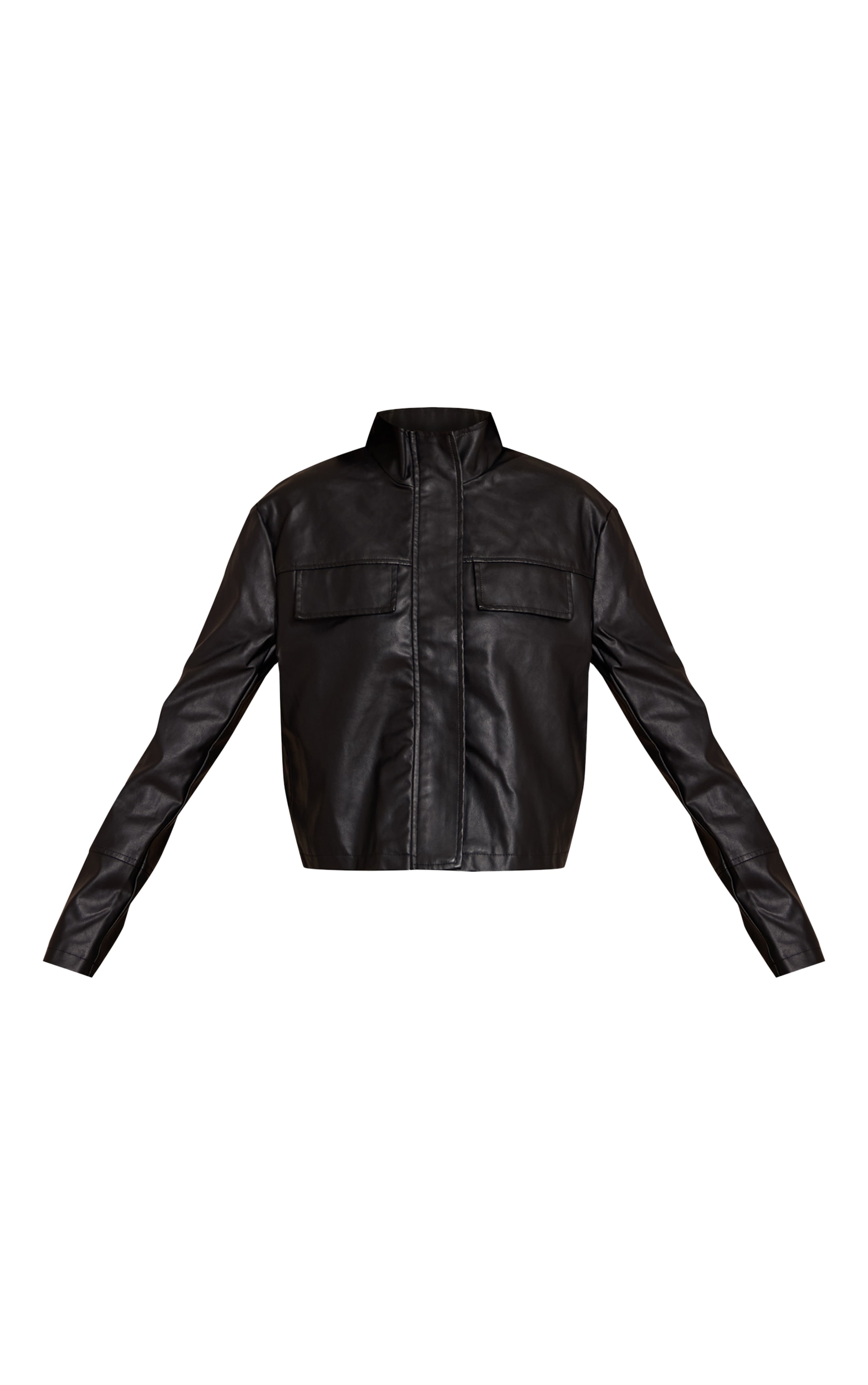 Black Faux Leather Funnel Neck Jacket