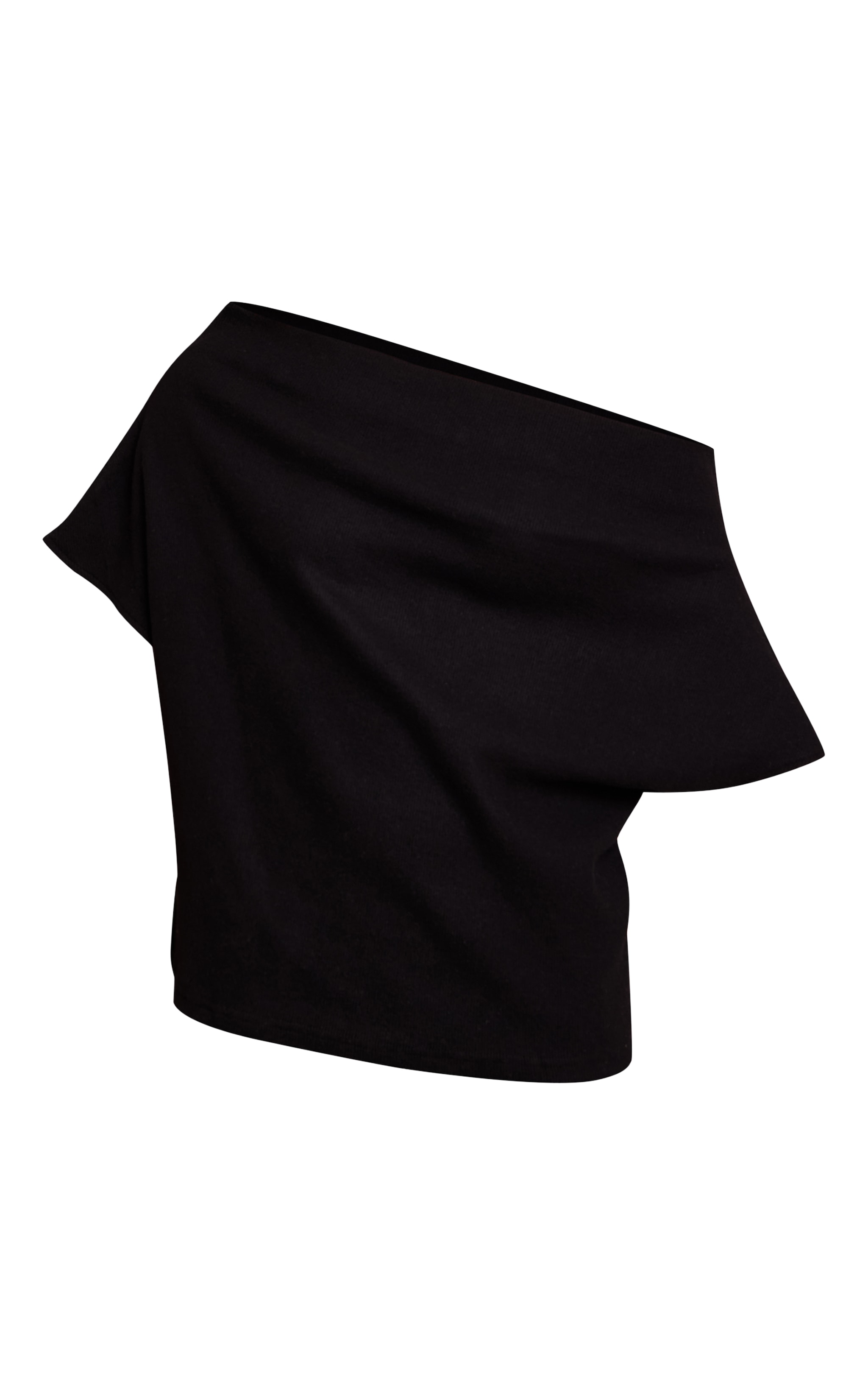 Black Heavy Brushed Rib One Shoulder Slouchy Top image 5