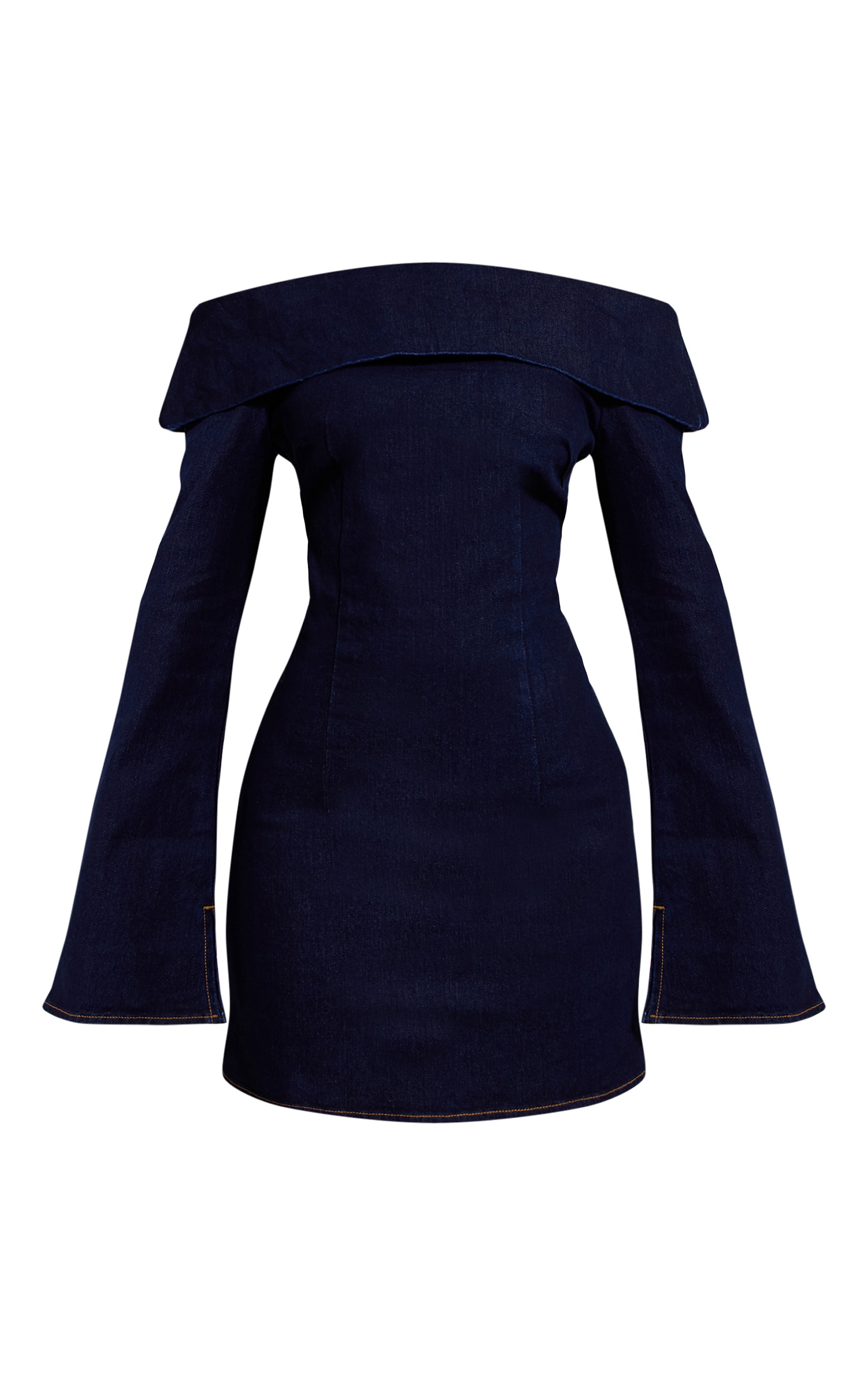 Petite Mid Blue Wash Long Sleeve Asymmetric Tie Mini Dress image 5