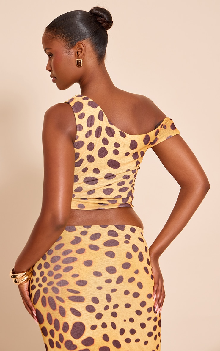 Yellow Leopard Print Onion Skin Sleeveless Asymmetric Hem Top image 2