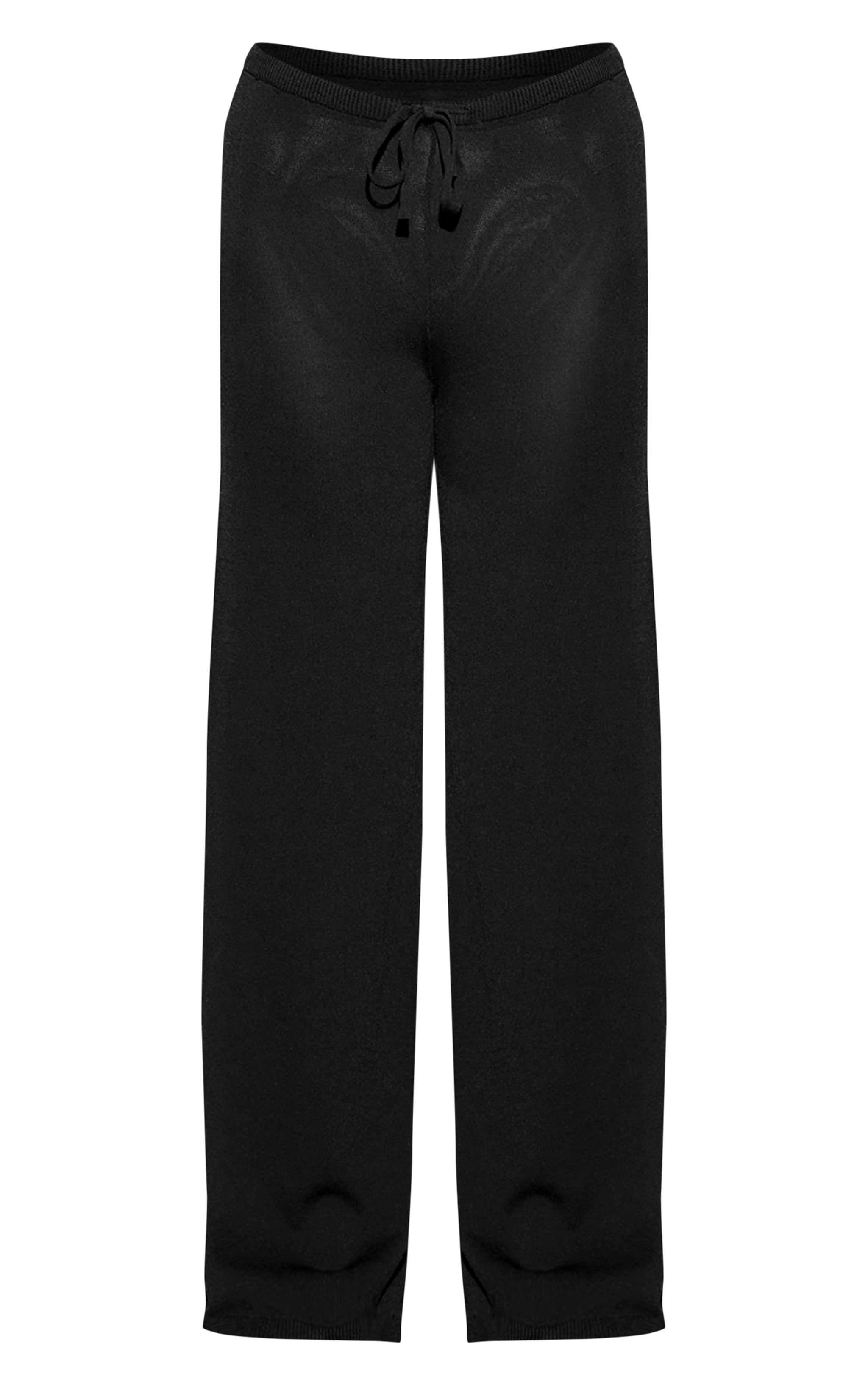 Black Fine Knit Wide Leg Drawstring Trousers image 5