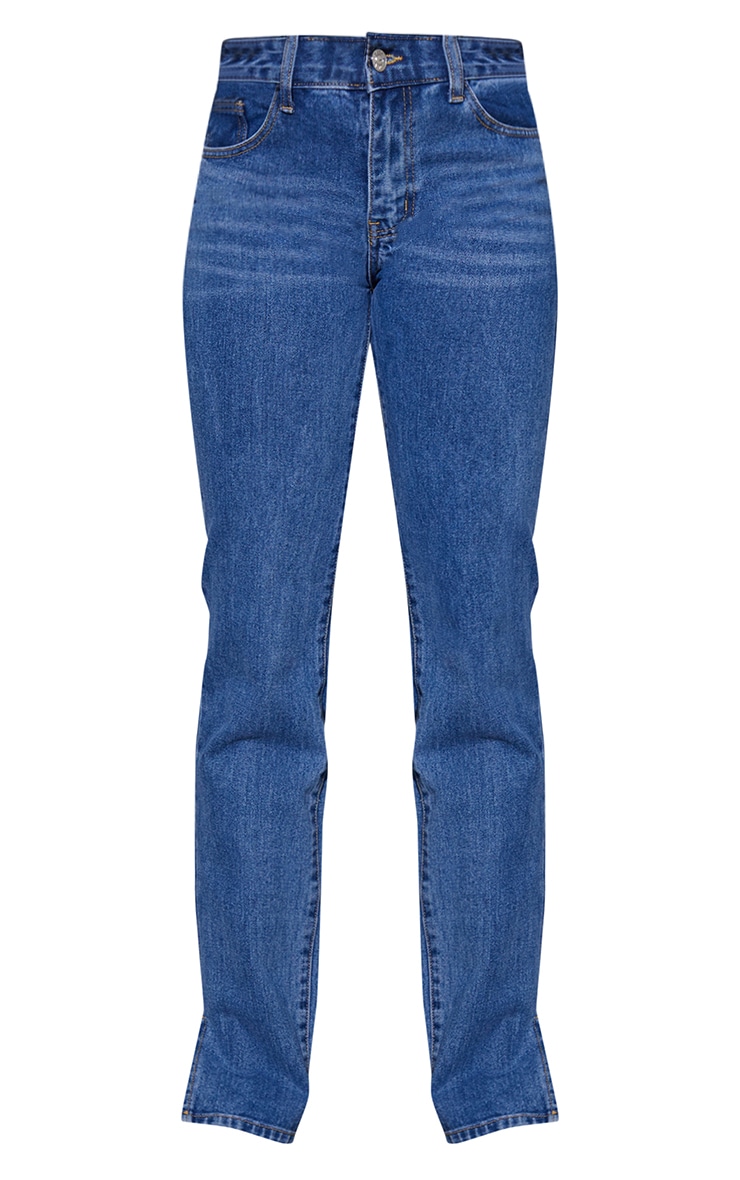 Tall Mid Blue Low Rise Split Hem Jeans Tall PrettyLittleThing AUS