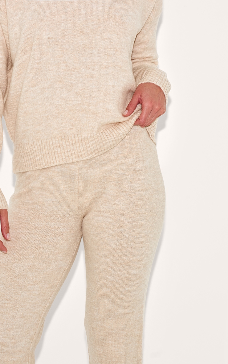 Pantalon ample long en maille tricot texturé couleur pierre image 4