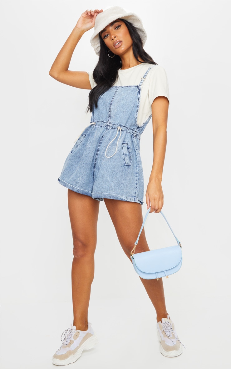 Acid Blue Wash Toggle Waist Square Neck Romper image 3