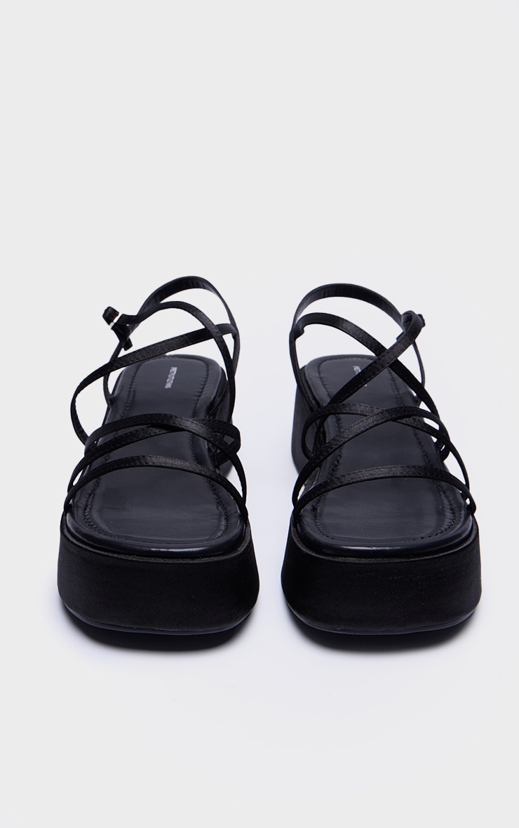 Black Satin Strappy Cut Out Flatform Sandals image 3