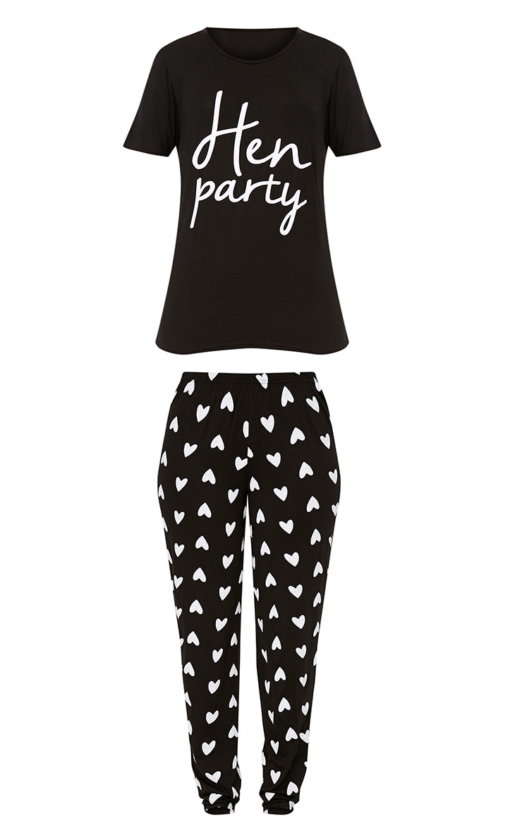 Black Hen Party Slogan Long PJ Set image 3
