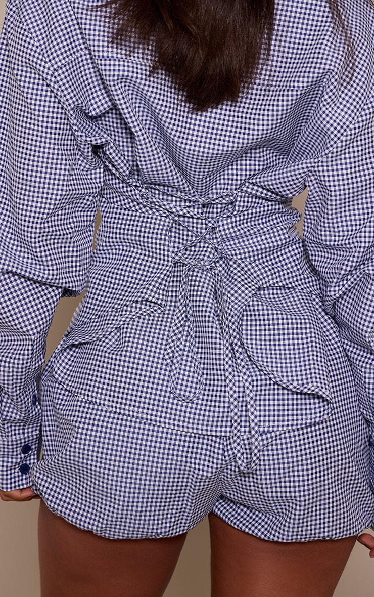 Petite Navy Check Tie Back Cinched Shirt  image 4
