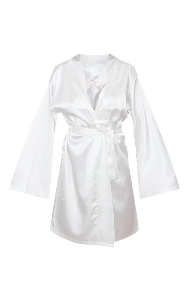 White Bride Embroidered Satin Robe image 5