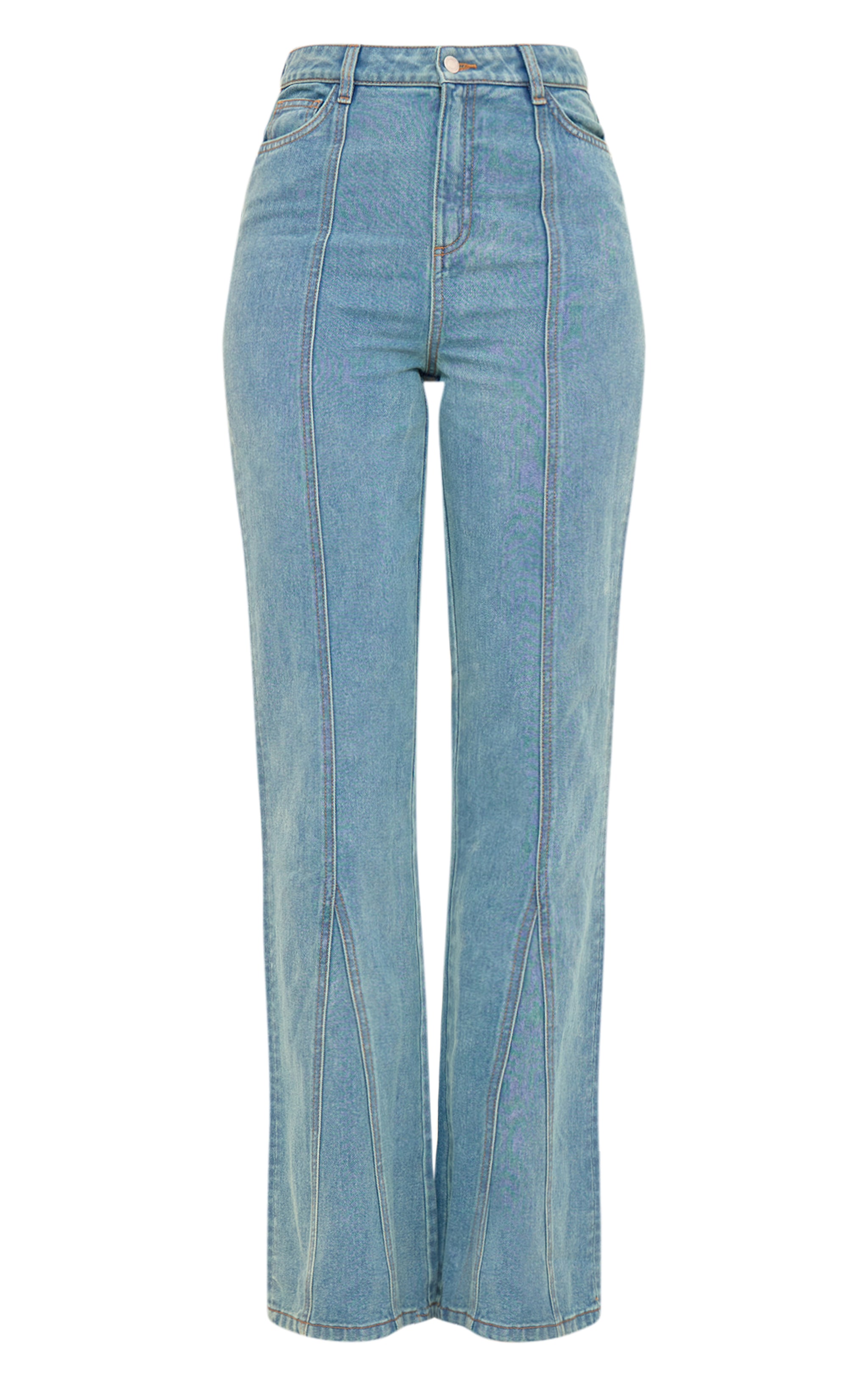 Tall Vintage Mid Wash High Waist Seam Detail Flared Jeans image 5