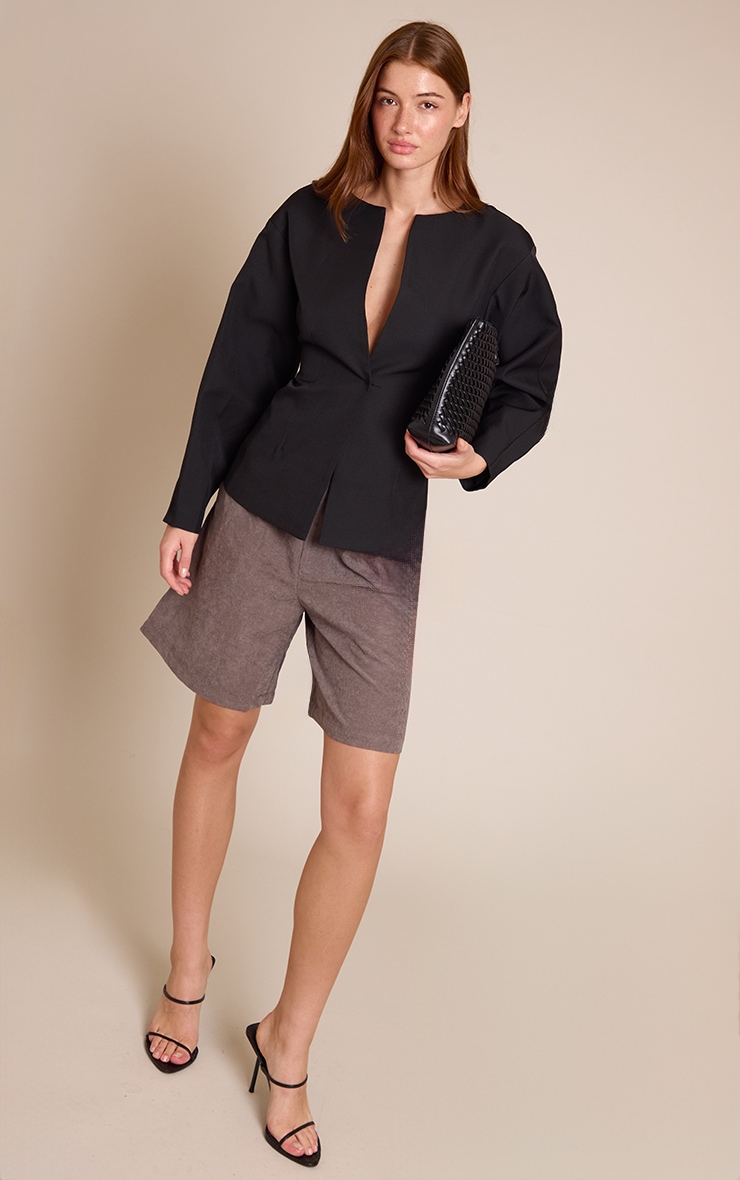 Black Cocoon Sleeve Cinch Waist Blazer image 3