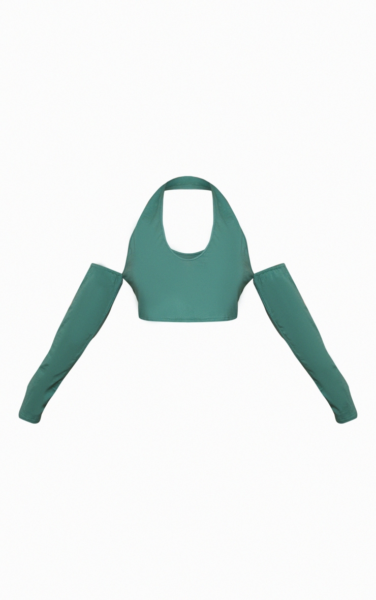 Forest Green Halter Neck Cold Shoulder Crop Top image 5