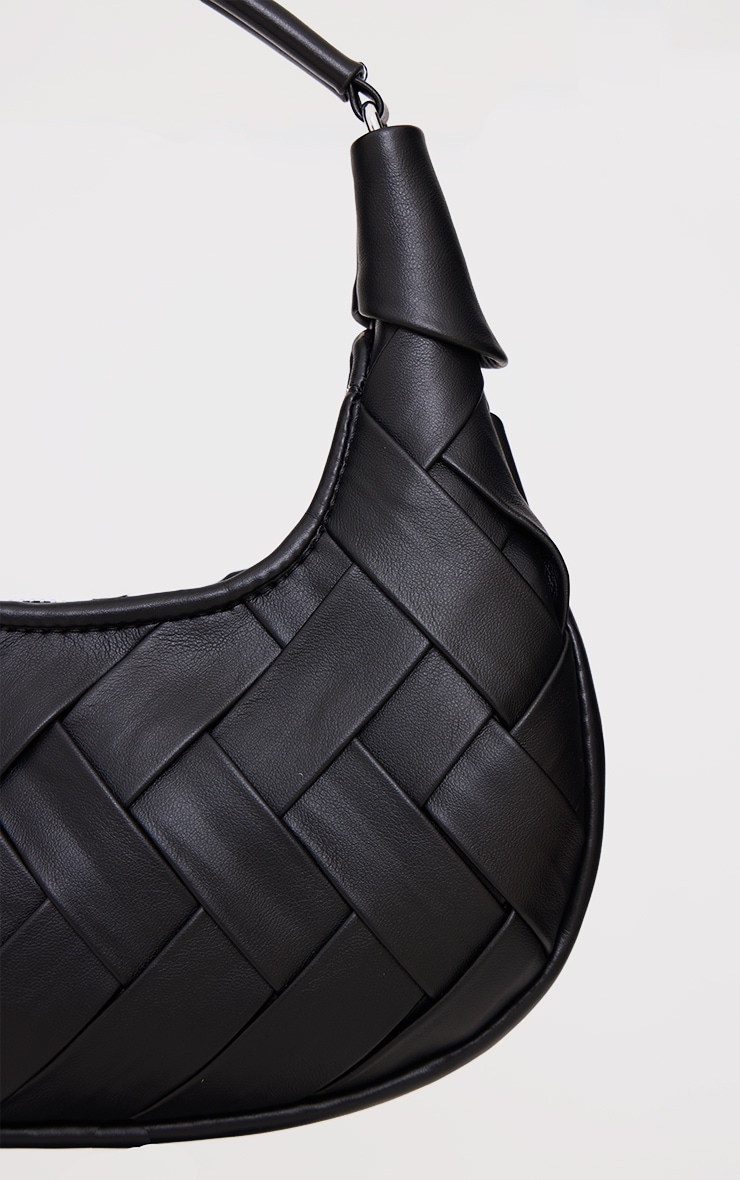Black Pu Weave Crescent Hand Bag image 3