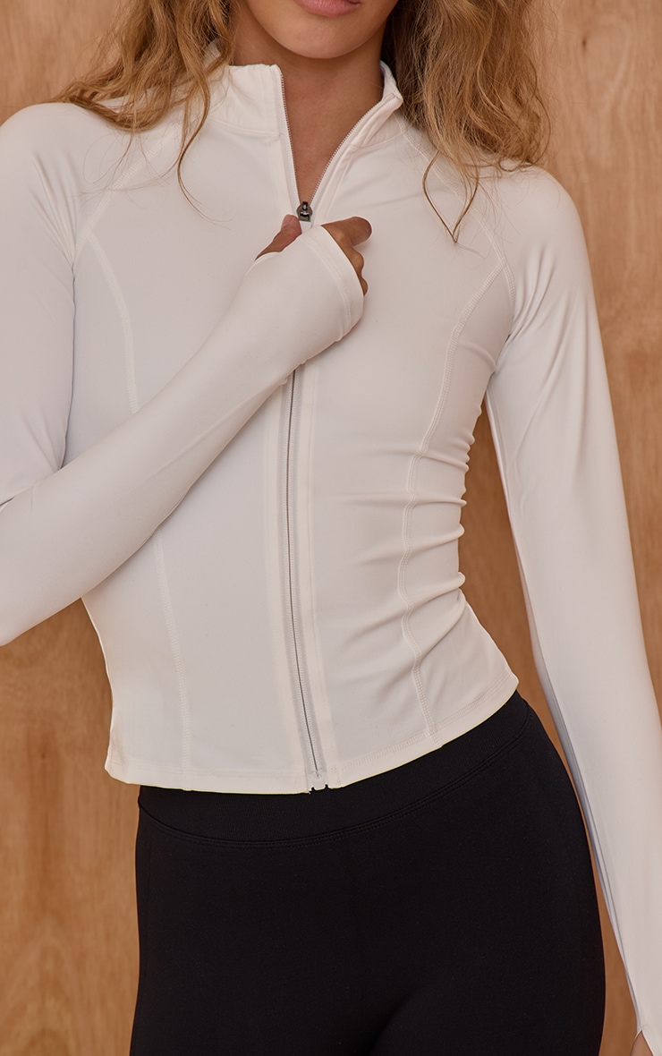 White Sculpt Seam Detail Zip Up Gym Jacket image 4