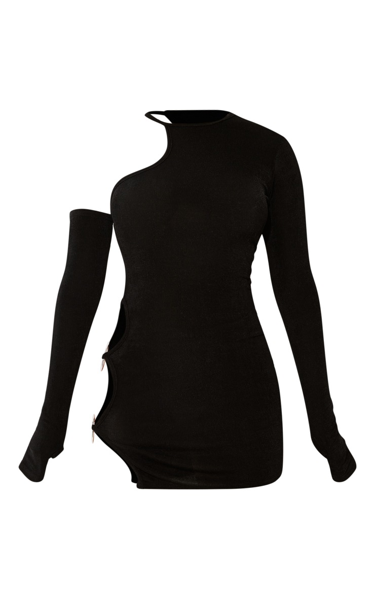 Black Acetate Slinky Cut Out Ring Detail Bodycon Dress image 5