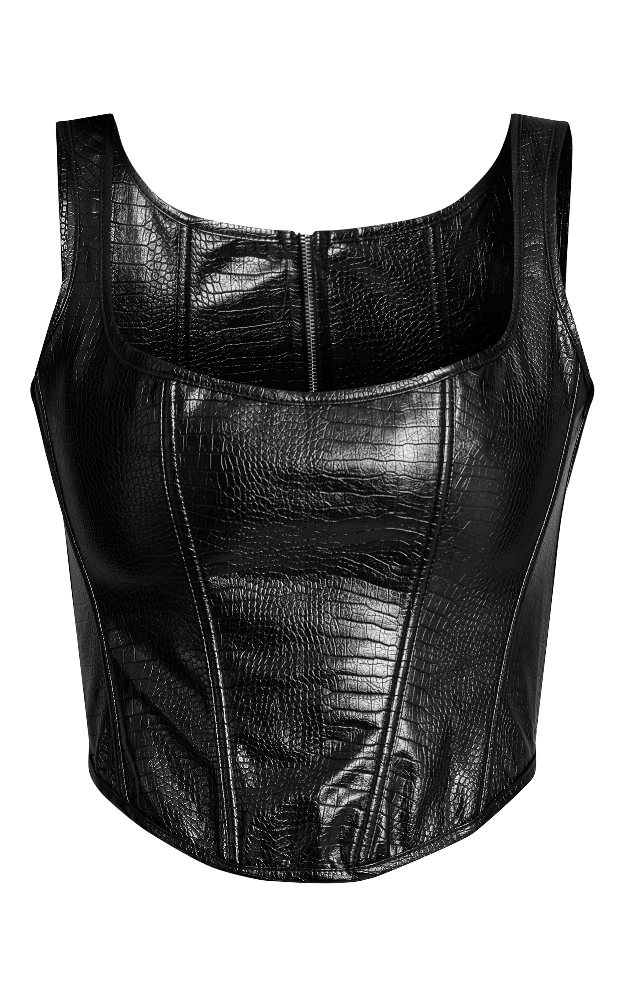 Black Faux Leather Scoop Neck Bonded Corset image 5
