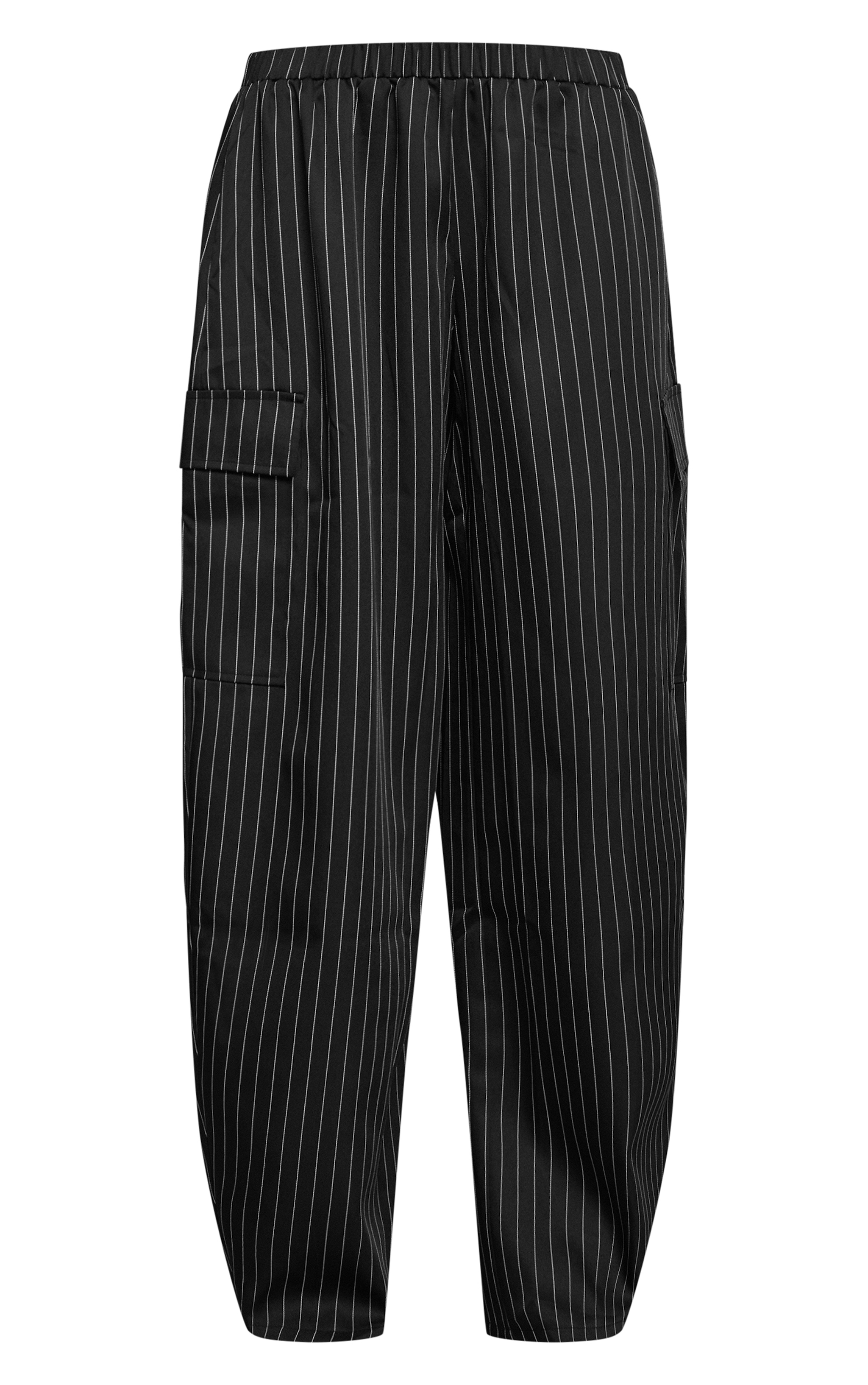 Black Pinstripe Woven Wide Leg Cargos  image 5