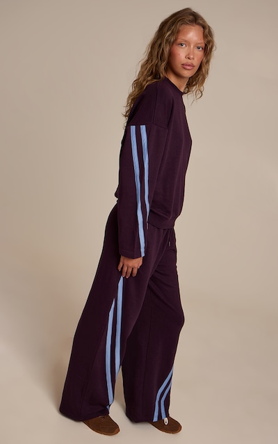 Plum Contrast Striped Wide Leg Sweatpants